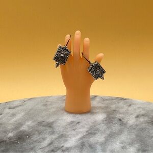 Vintage rectangular sterling silver earrings with intricate floral details